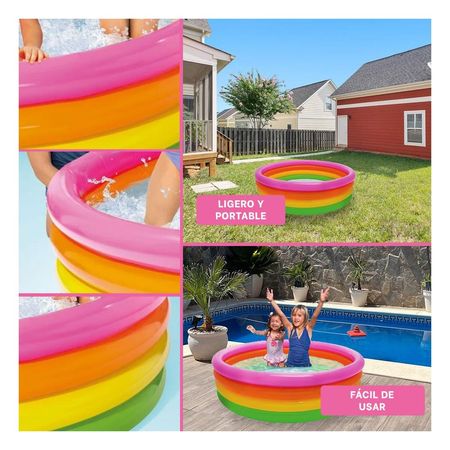 Piscina Arcoiris 168x46cm con Base Acolchada para el Confort de sus Hijos Y+Ligas Regalo