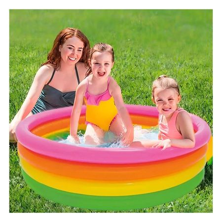 Piscina Arcoiris168x46cm con Cuatro Aros Inflables para un Verano Fresco Y+Papel Regalo