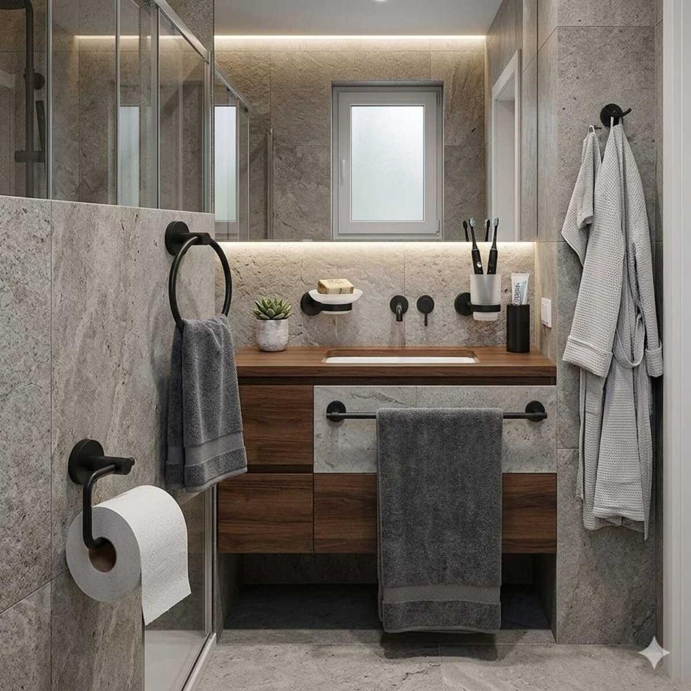 SET 6 PIEZAS PARA BAÑO ACERO INOXIDABLE NEGRO MATE