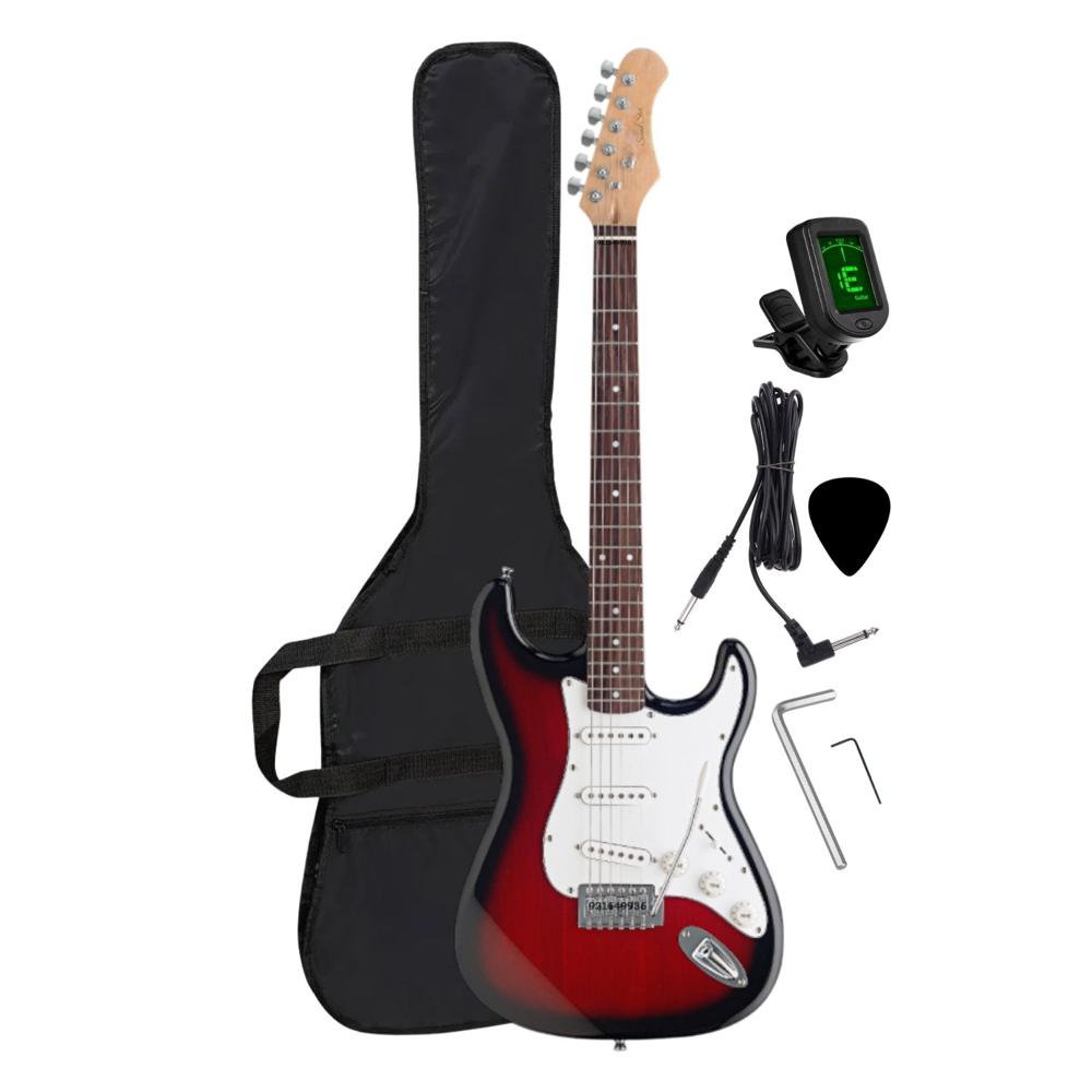 Guitarra eléctrica color Rojo con afinador funda y accesorios