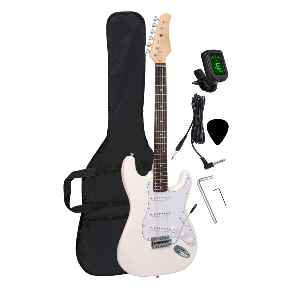 Guitarra eléctrica color Blanco con afinador funda y accesorios