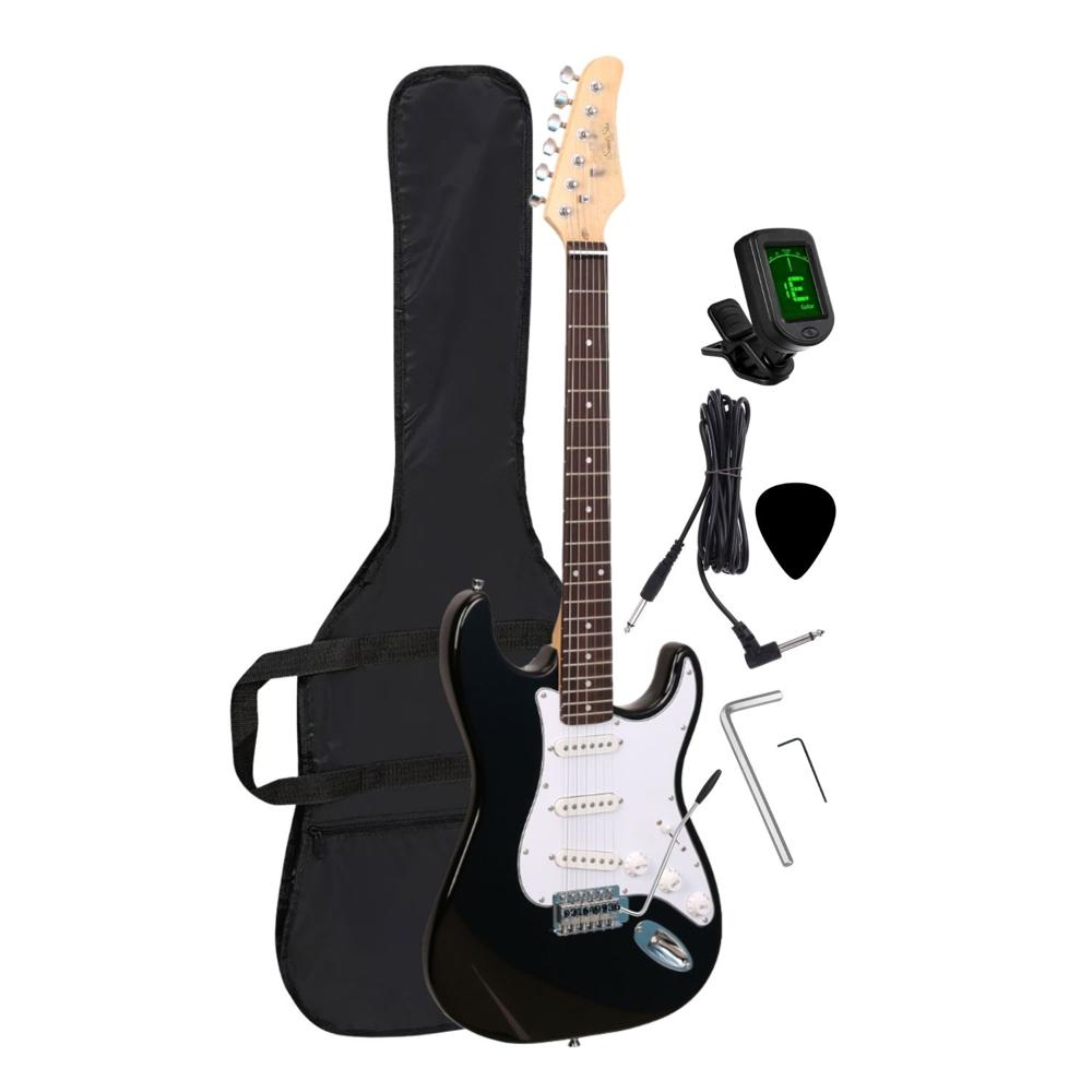 Guitarra eléctrica color Negro con afinador funda y accesorios