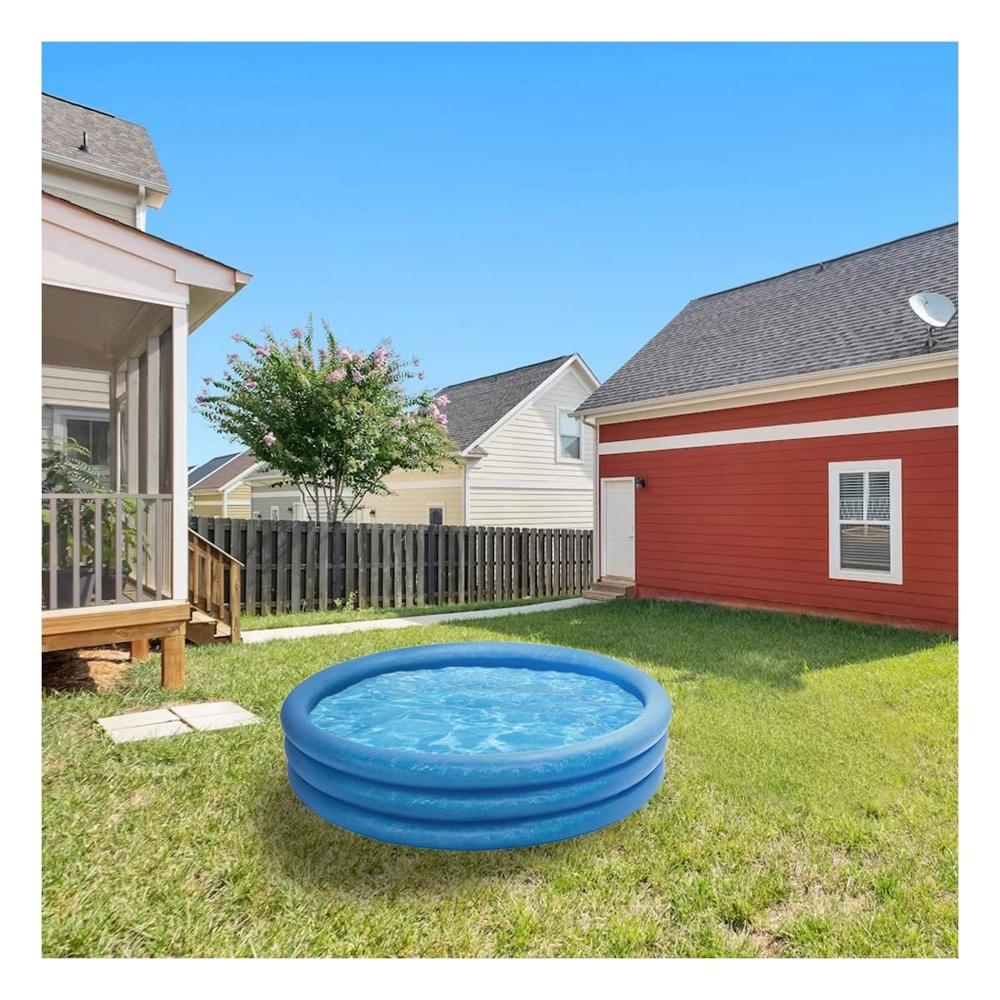 Piscina Azul  con Tres Aros Inflables para un Verano Fresco en Familia Y+Papel Regalo