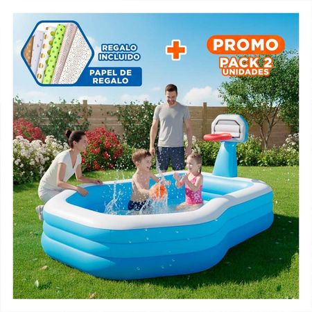 Pack2 Centro Acuatico Familiar con Canasta de Baloncesto 188 x 257 x 13 cm Y+Papel Regalo