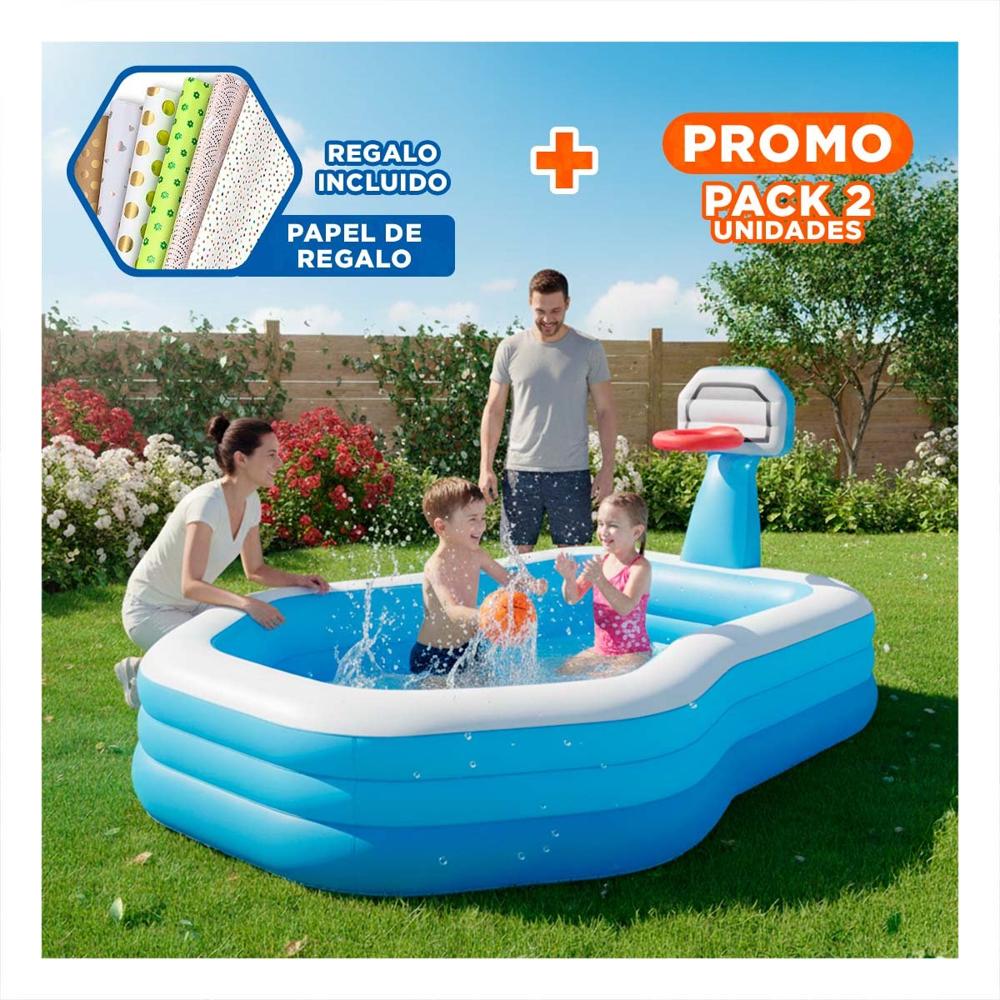 Pack2 Centro Acuatico Familiar con Canasta de Baloncesto 188 x 257 x 13 cm Y+Papel Regalo