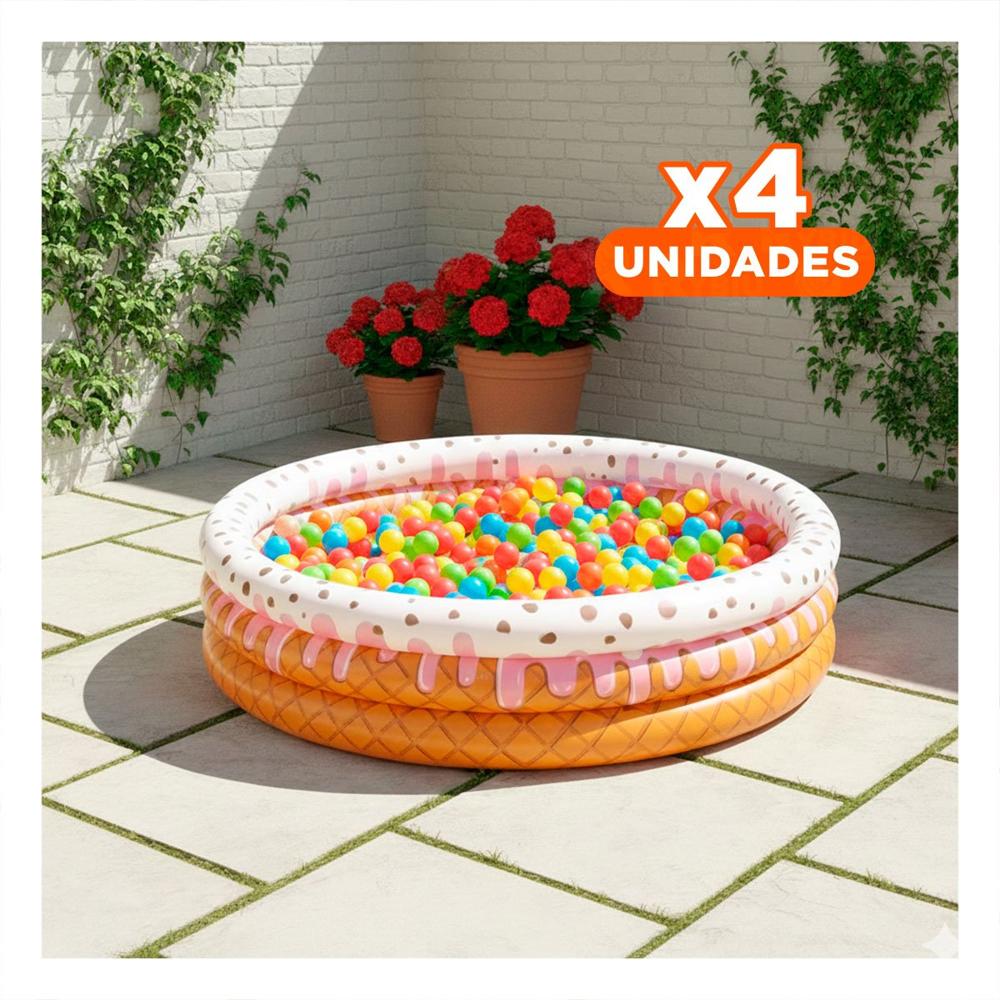 Pack4 Alberca Inflable Decorativa para Jardin con Imagen Helado Veraniego