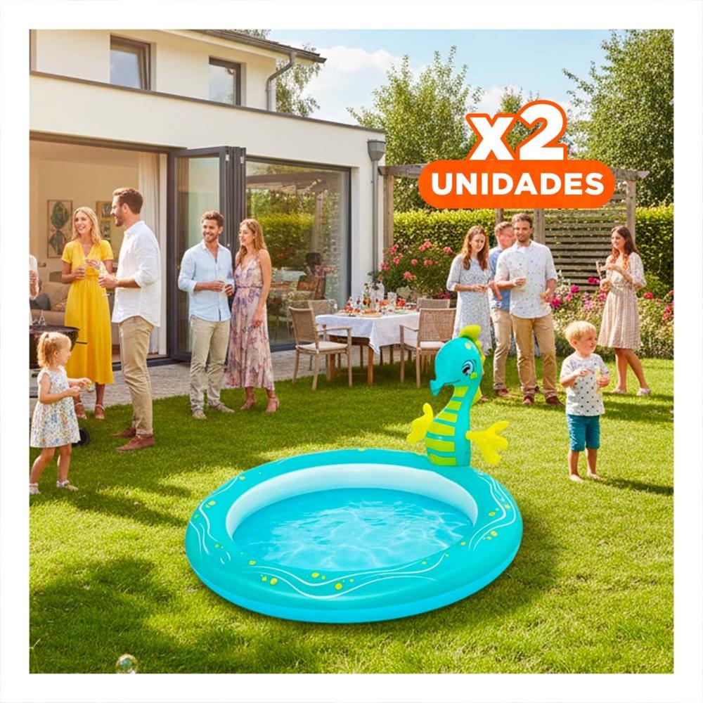 Pack2 Piscina Inflable Caballito de Mar para Hogar y Patio con Estilo Marino Y+Regalo Sticker