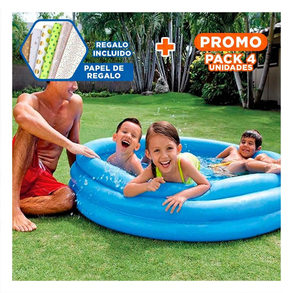 Pack4 Alberca Azul  147 x 33 cm para Patio Hogar y Momentos de Diversion Y+Papel Regalo
