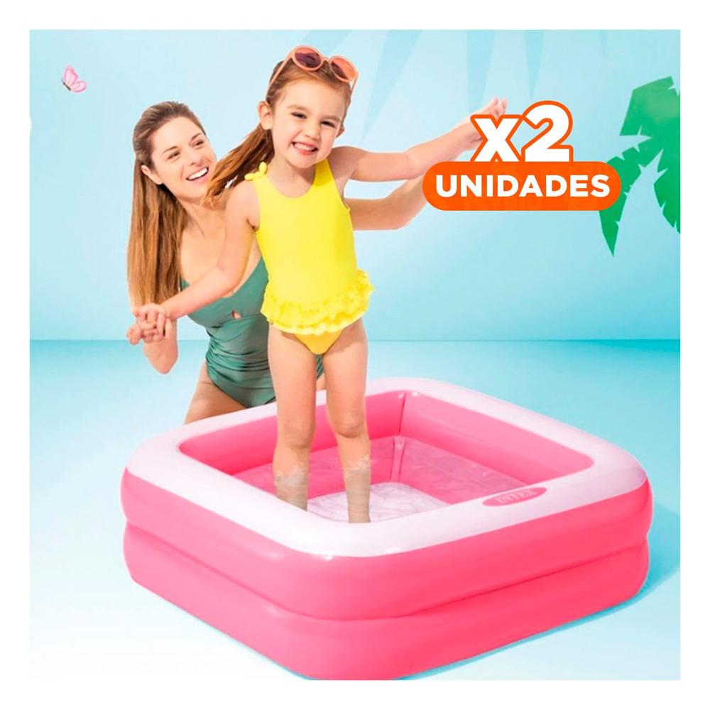 Pack2 Piscina Cuadrada Acolchada 85x85x23cm Rosadodo para Diversion en Hogar Y+Regalo Sticker
