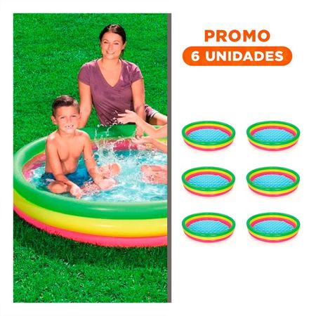 Pack6 Pileta Infantil Arcoiris 1.52 x 30 cm con Colores Vivos para Verano en Familia