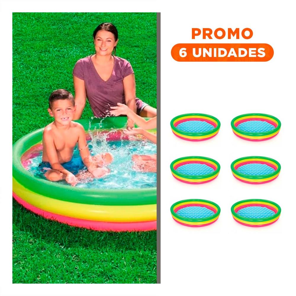 Pack6 Pileta Infantil Arcoiris 1.52 x 30 cm con Colores Vivos para Verano en Familia