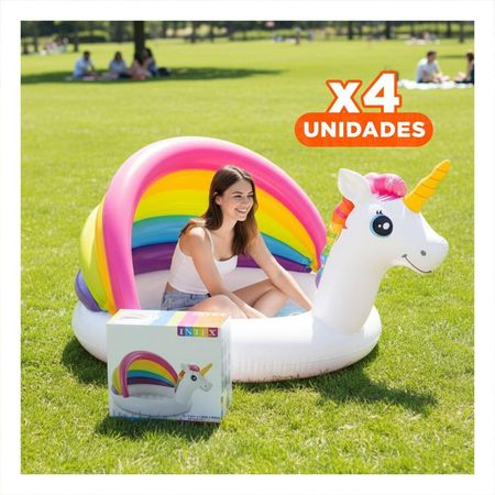 Pack4 Alberca Bebe Unicornio 1,27 X 1,02 X 69 CM Inflable para Verano en Patio y Jardin