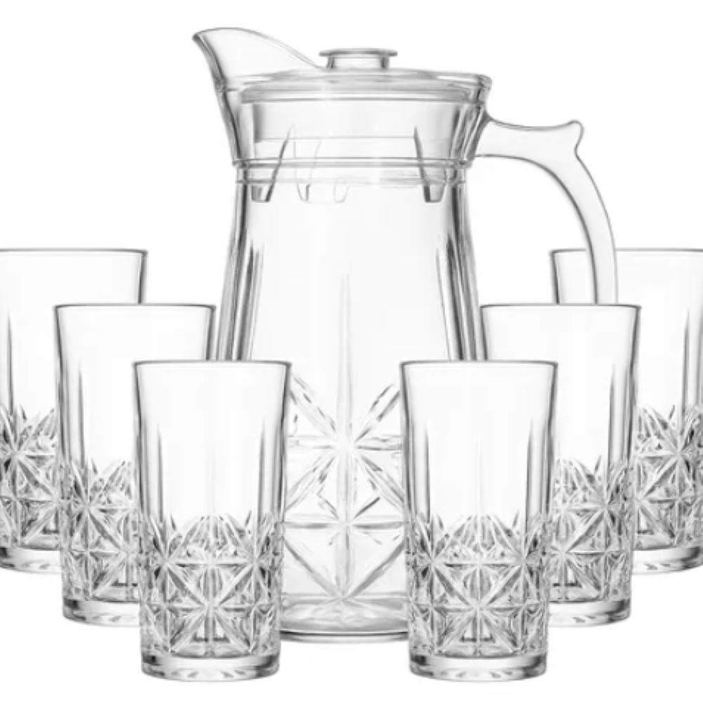 Juego de Jarra de Vidrio y Vasos con diseños