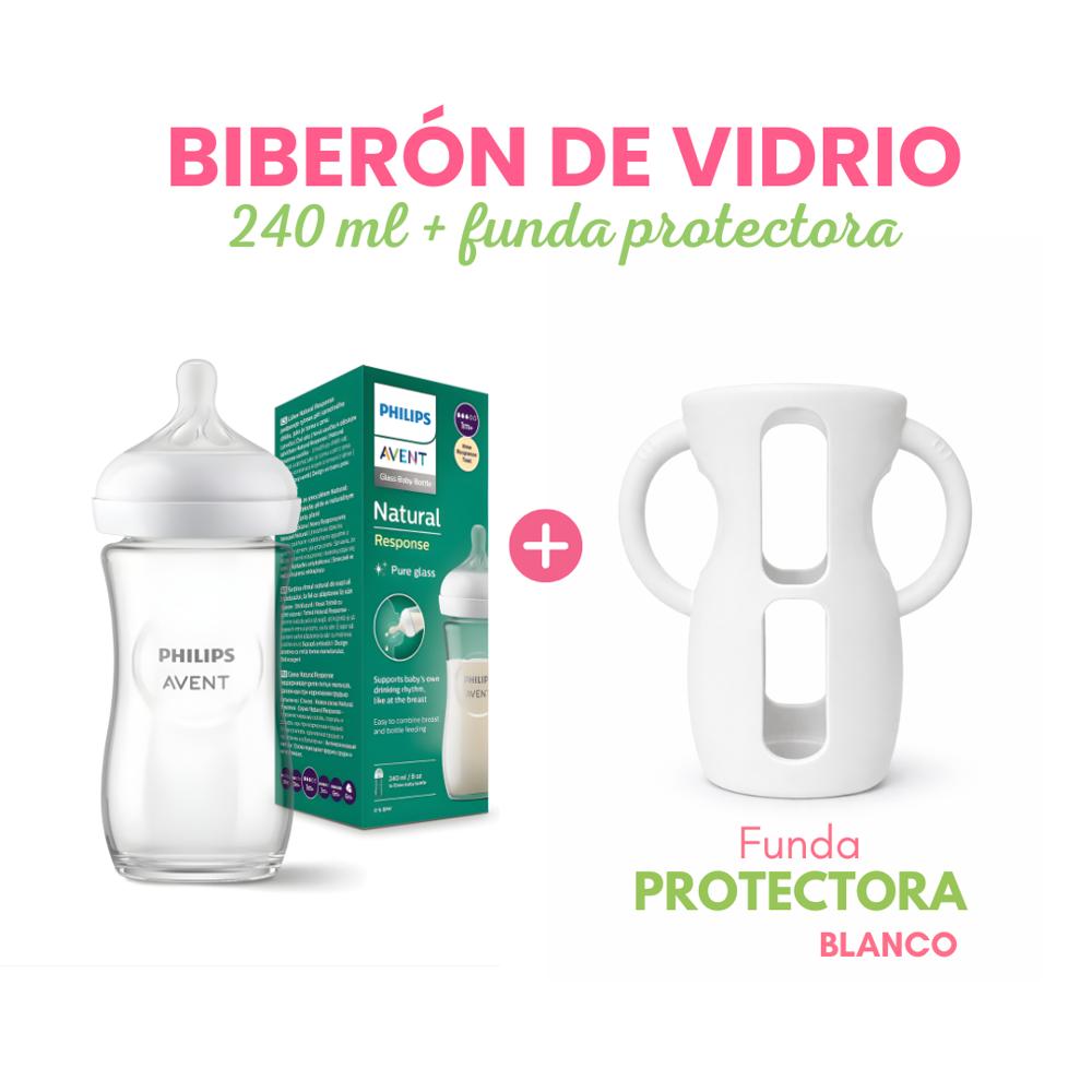 Biberon de Vidrio Natural Response de 8oz con Funda para Biberon Blanco
