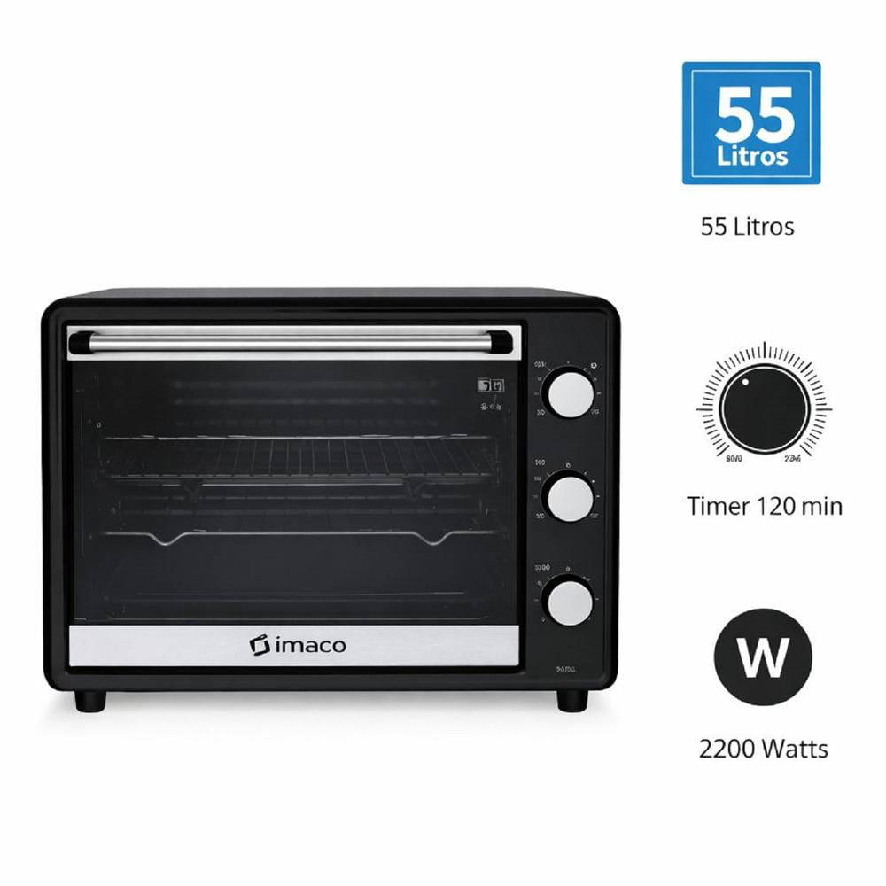 Horno Eléctrico Imaco HEB55R 55L con Rosticero  Cocción Uniforme y Gran Capacidad