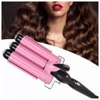 Rizador Profesional Ondulador de 3 Barriles para Cabello Rosado