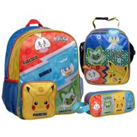 Pack Amigos De Pikachu Mochila Lonchera Cartuchera Naranja Claro Pokémon