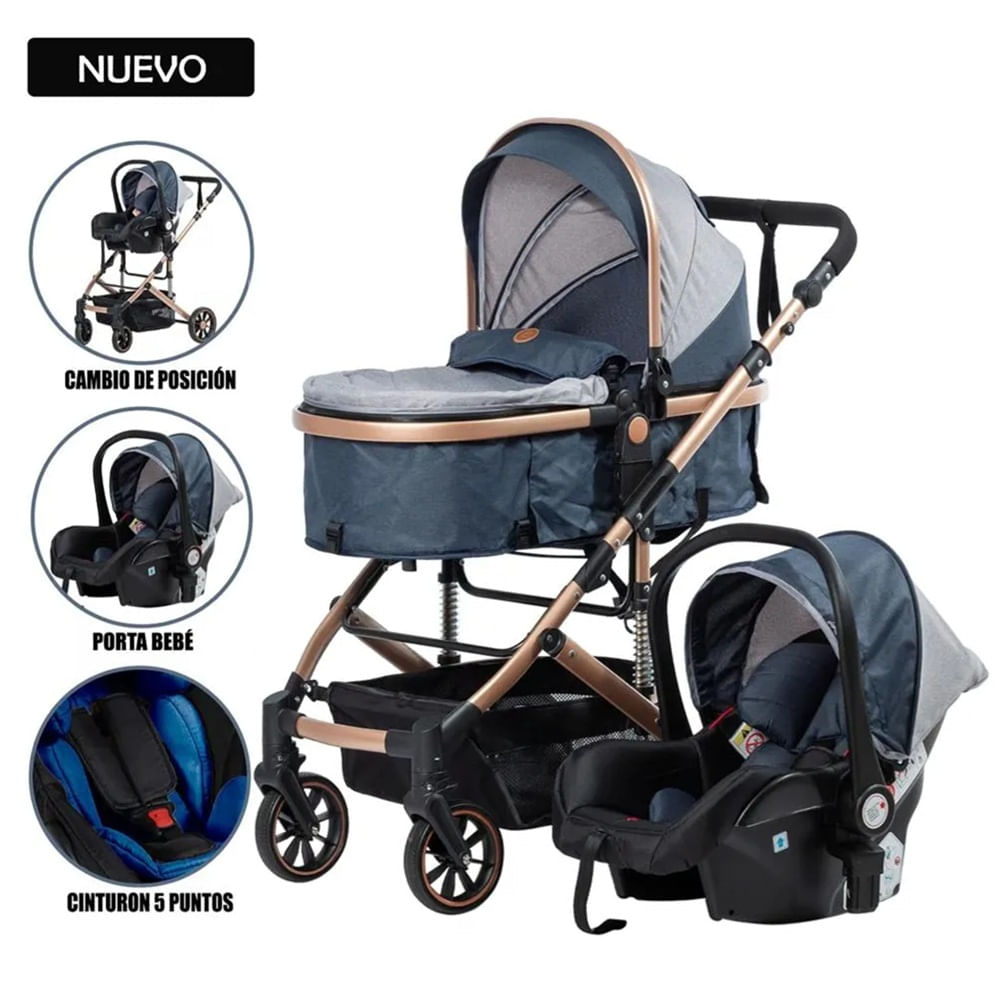 Coche Cuna Moisés COMFORT 147P  Con Porta Bebé Azul
