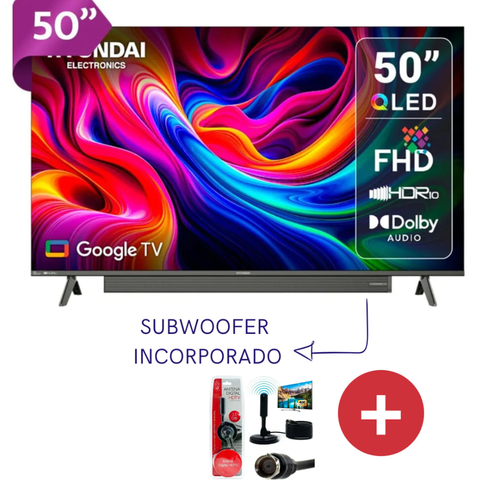 Televisor HYUNDAI 50 QLED FHD Google TV HYLED5029QFG  MAS ANTENA DIGITAL