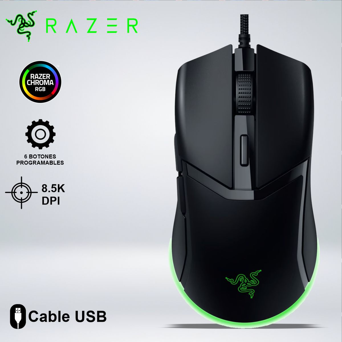 MOUSE GAMER RAZER COBRA RGB ULTRALIGERO 8.5 KDPI 6 BOTONES