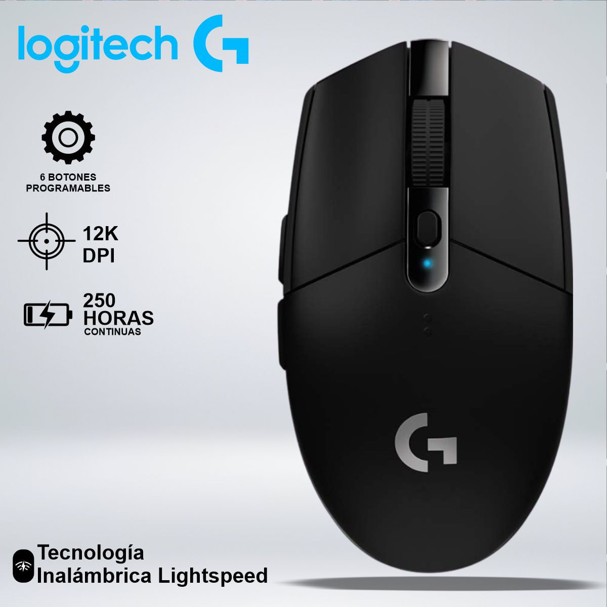 MOUSE GAMER G305 LIGHTSPEED SENSOR HERO 12K CON 6 BOTONES  NEGRO
