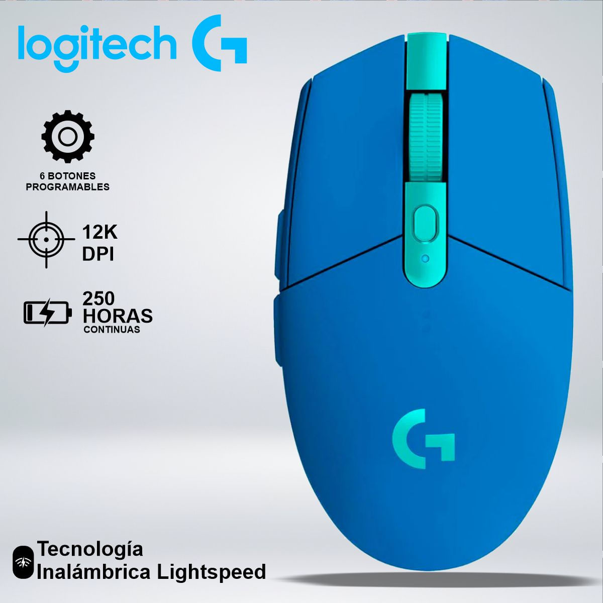 MOUSE GAMER G305 LIGHTSPEED SENSOR HERO 12K 6 BOTONES AZUL