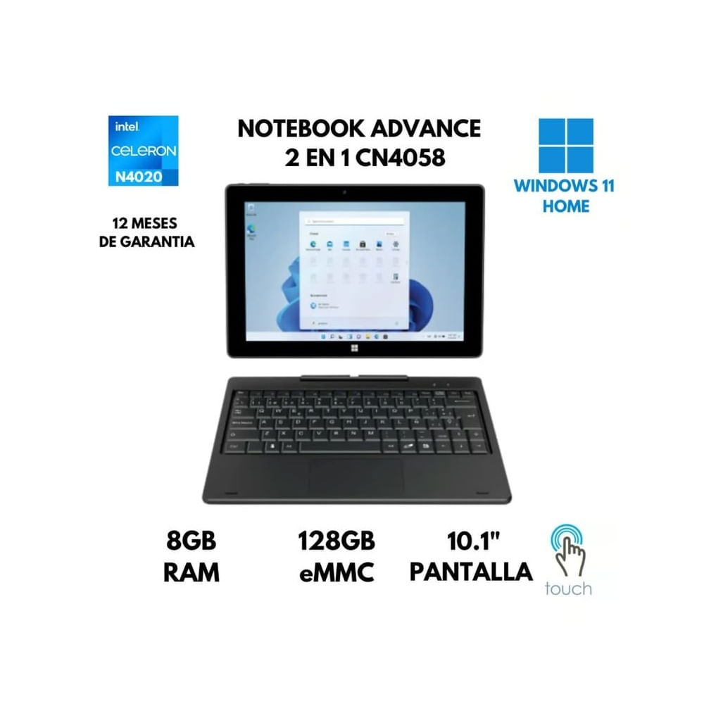 LAPTOP ADVANCE CN4058 2 EN 1 CELERON N4020 8GB RAM 128GB EMMC 10.1' IPS
