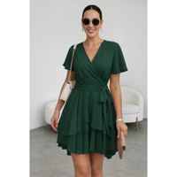 Vestido Gasa con Lazo Verde Botella