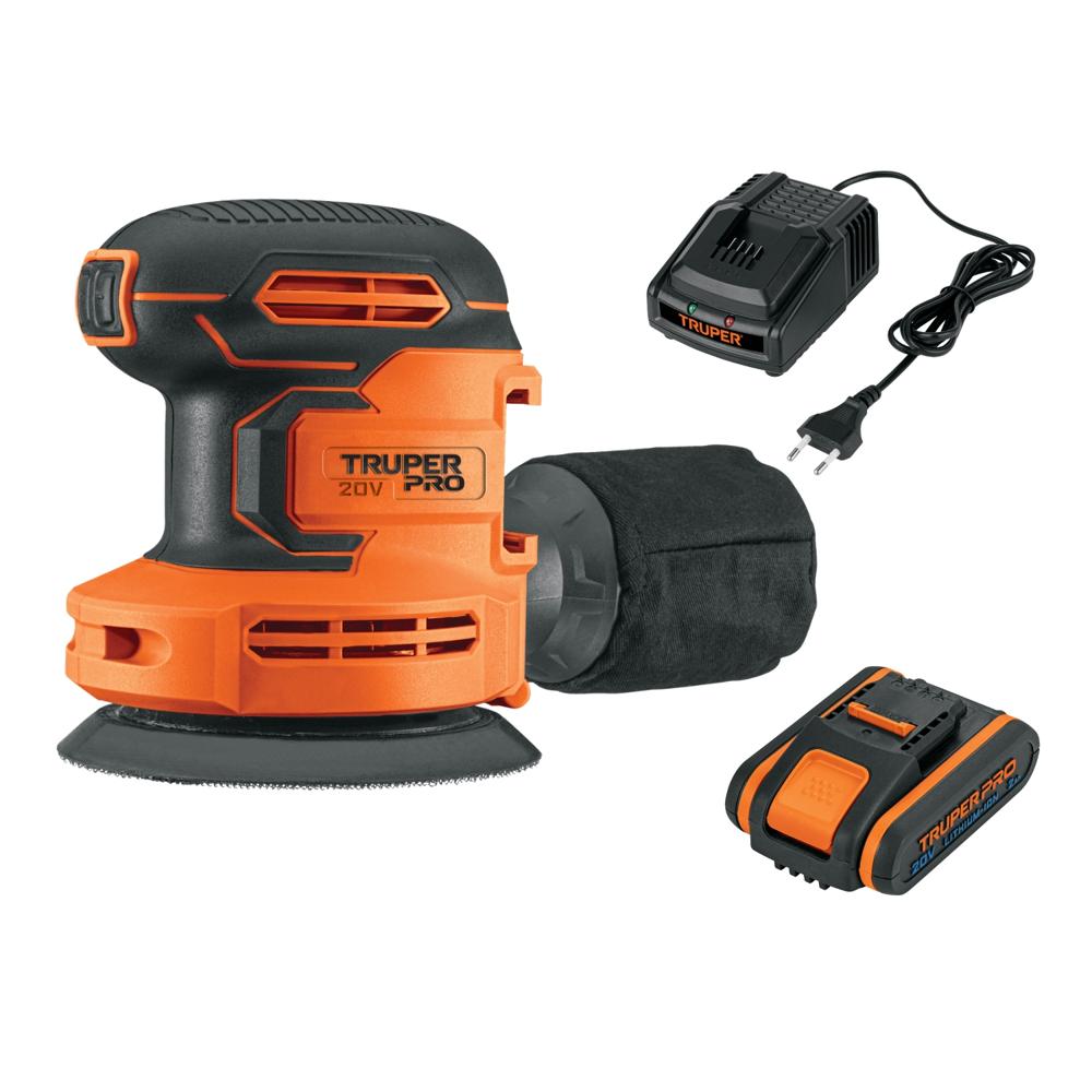 Lijadora Roto Orbital 5" 20V + 1 Bateria 2Ah + Cargador Truper 103261-103240-12336
