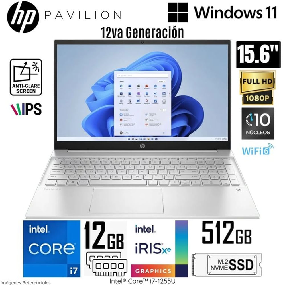 Laptop HP Pavilion 15-EG2506LA Intel Core i7 12GB RAM 512GB SSD 156 FHD - Plateado