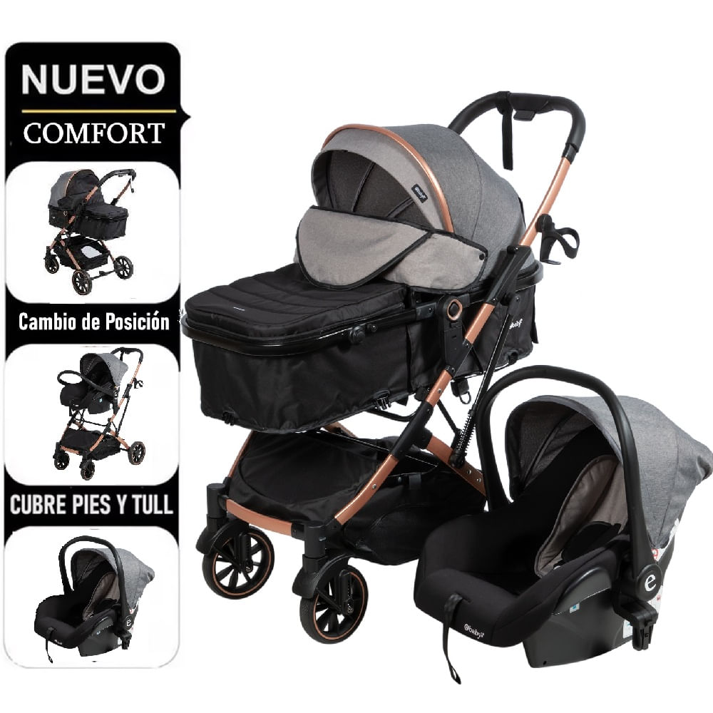 Coche Moises Ebaby Clint con Porta bebe GRIS