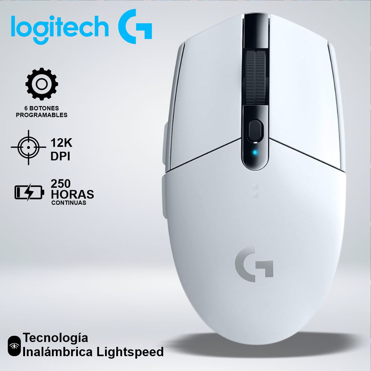 MOUSE GAMER G305 LIGHTSPEED SENSOR HERO 12K  6 BOTONES BLANCO