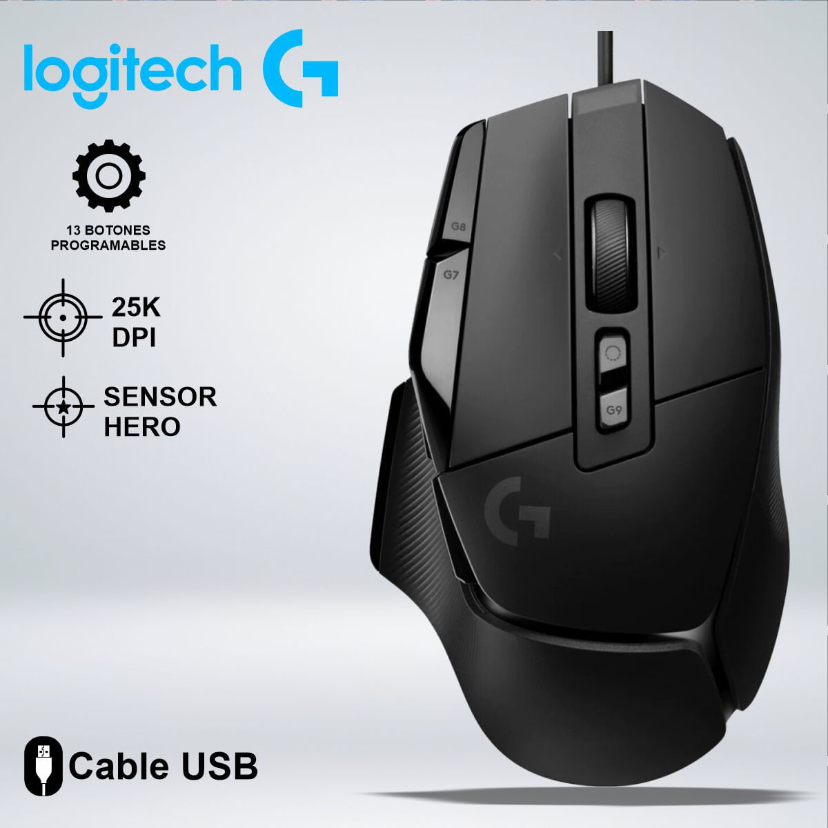 MOUSE GAMER G502 X SENSOR HERO 25K 13 BOTONES PROGRAMABLES NEGRO