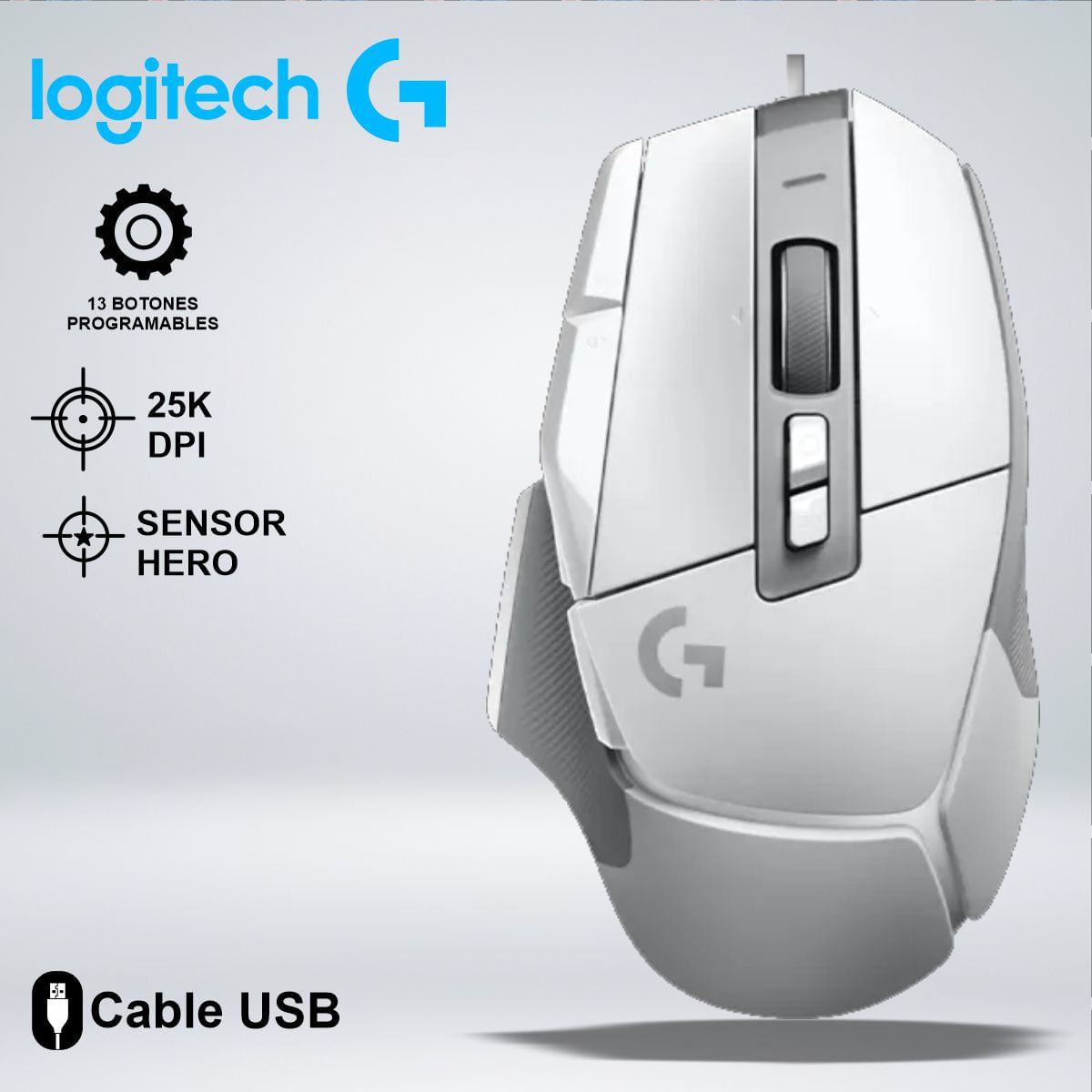 MOUSE GAMER G502 X SENSOR HERO 25K 13 BOTONES PROGRAMABLES WHITE
