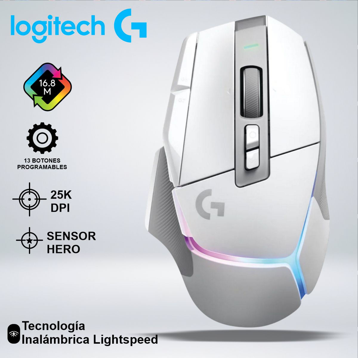 MOUSE GAMER G502 X PLUS RGB LIGHTSPEED SENSOR HERO 25K SWITCH OPTICOS LIGHTFORCE BLANCO