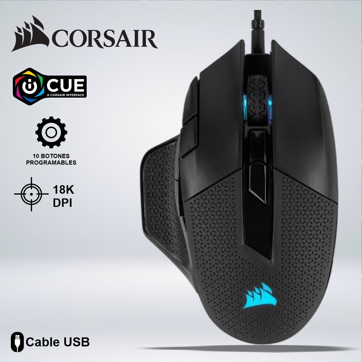 MOUSE GAMER CORSAIR NIGHTSWORD RGB 12K DPI PESAS AJUSTABLES