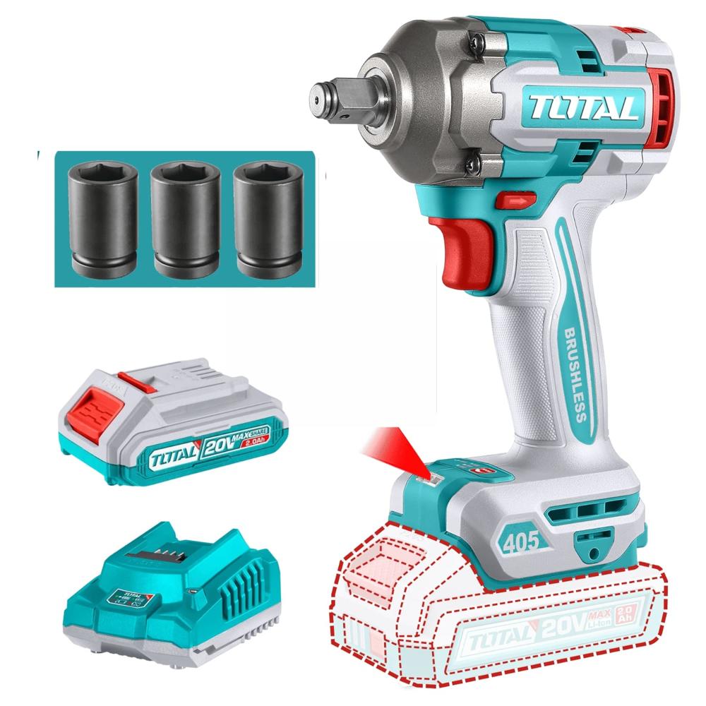 Llave de Impacto 405Nm + Bateria y Cargador Total TIWLI20455