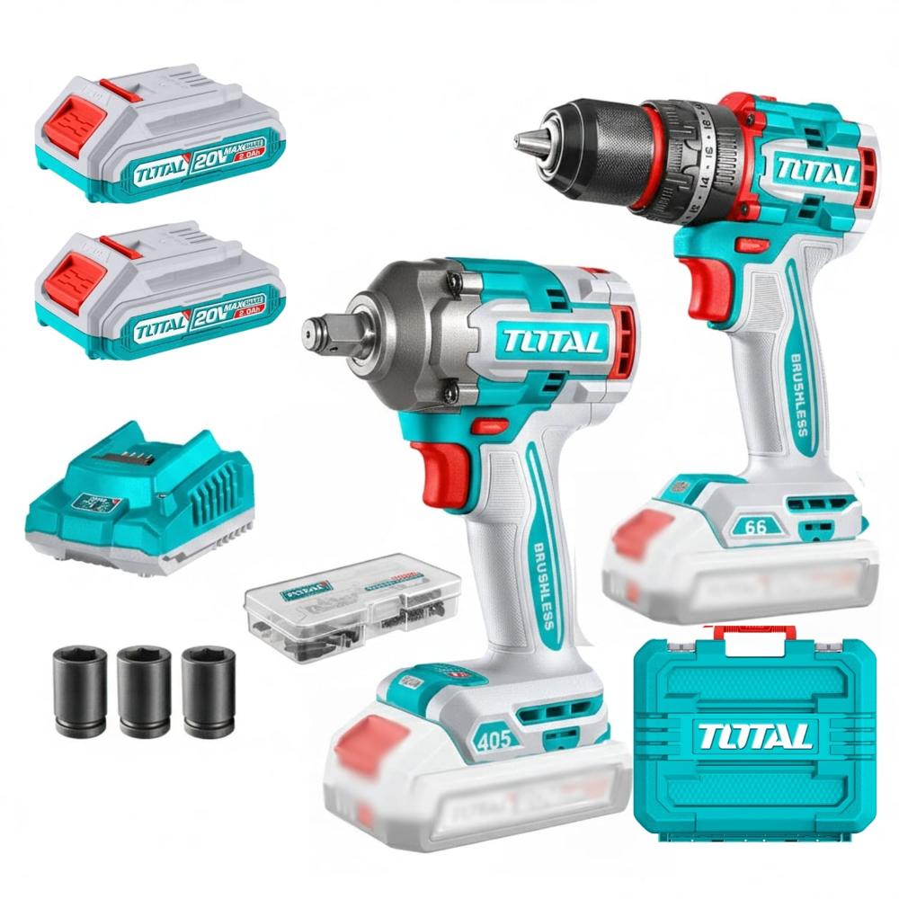 Combo Taladro Percutor 66Nm + llave de Impacto 405Nm Total TCKLI20286