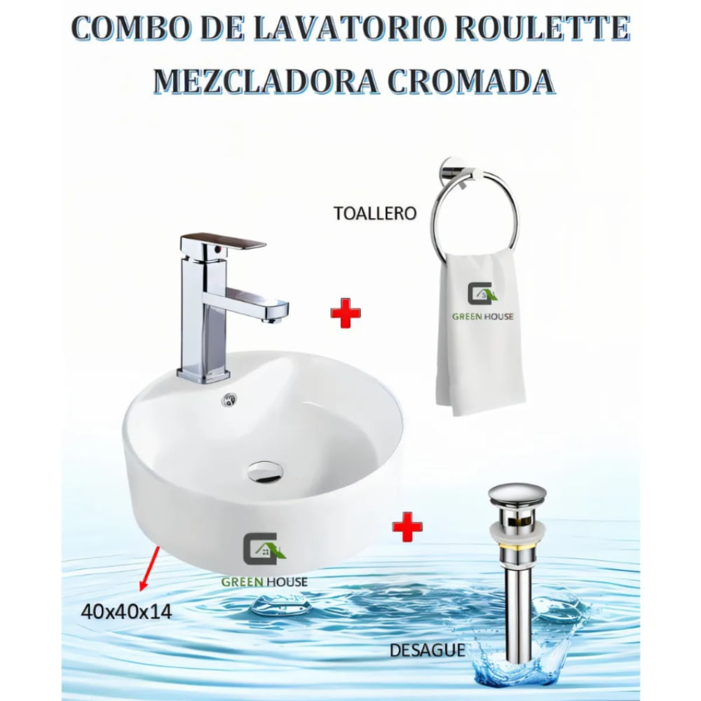 COMBO DE LAVATORIO ROULETTE  MEZCLADORA CROMADA