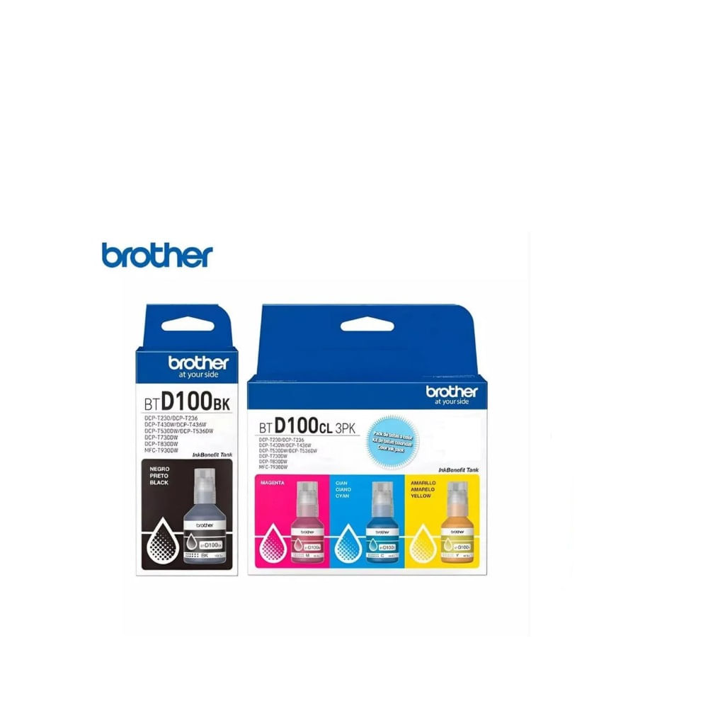 Kit Tinta Brother BTD100BK Negro BTD100CL 3PK Cian Magenta Amarillo
