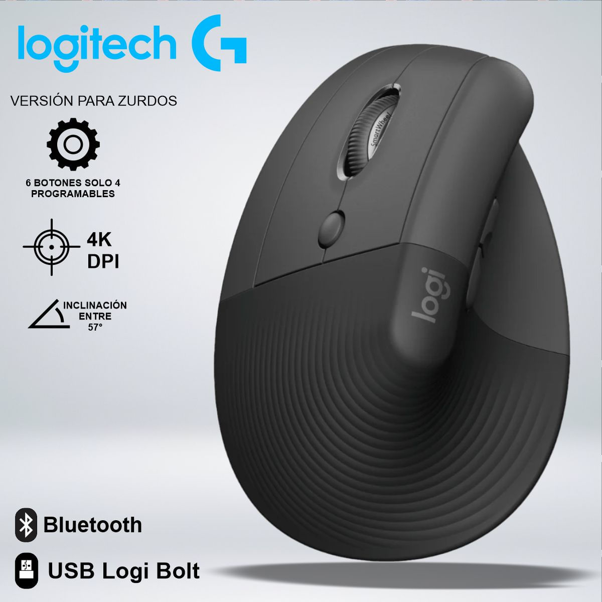 MOUSE LIFT VERTICAL ZURDO WIRELESSBLUETOOTH COMODIDAD ANGULO 57 GRADOS