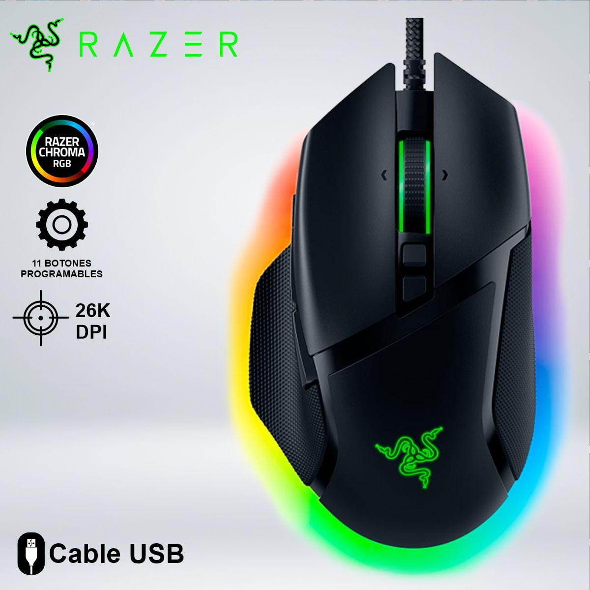 MOUSE GAME BASILISK V3 RGB 26KDPI 11 BOTONES HYPERSCROLL 11 ZONAS