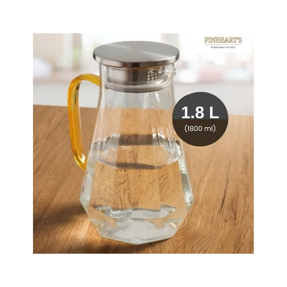 Jarra de Vidrio Asa Dorada Con Tapa de Acero Inox