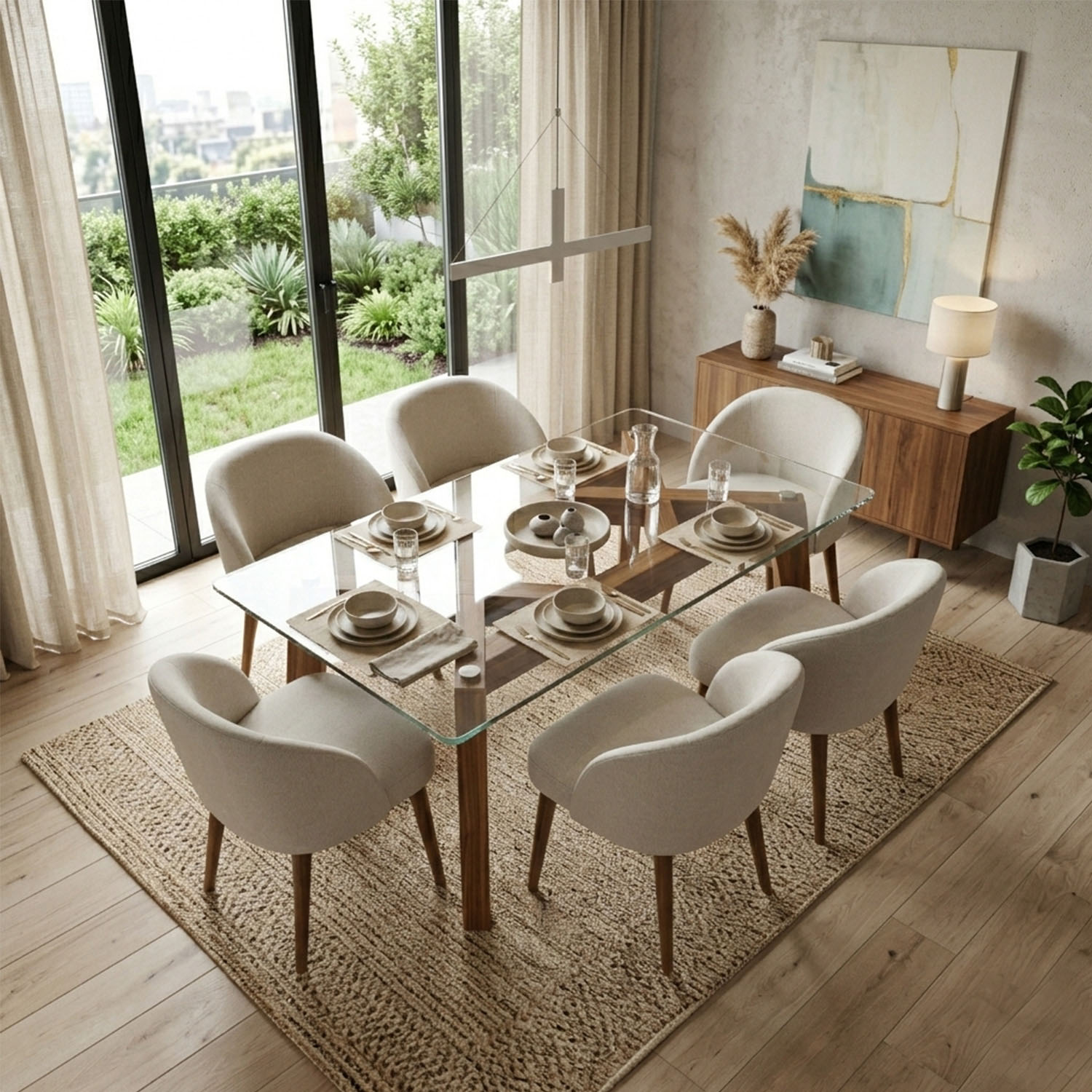 JUEGO DE COMEDOR KODA 6 SILLAS COLOR IVORY DE AMBIENTA HOME