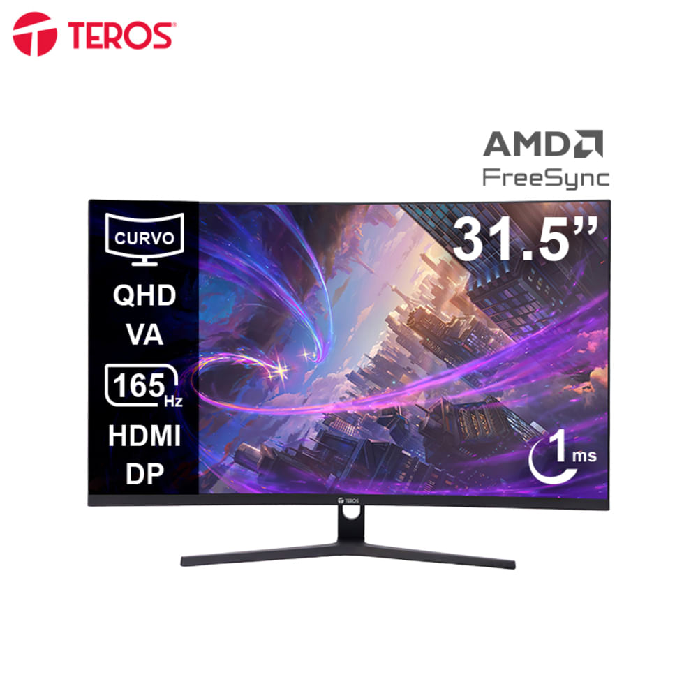 MONITOR CURVO GAMING TEROS TE-3217G, 31.5"" VA, 165HZ, 1MS, DP, HDMI, AUDIO OUT