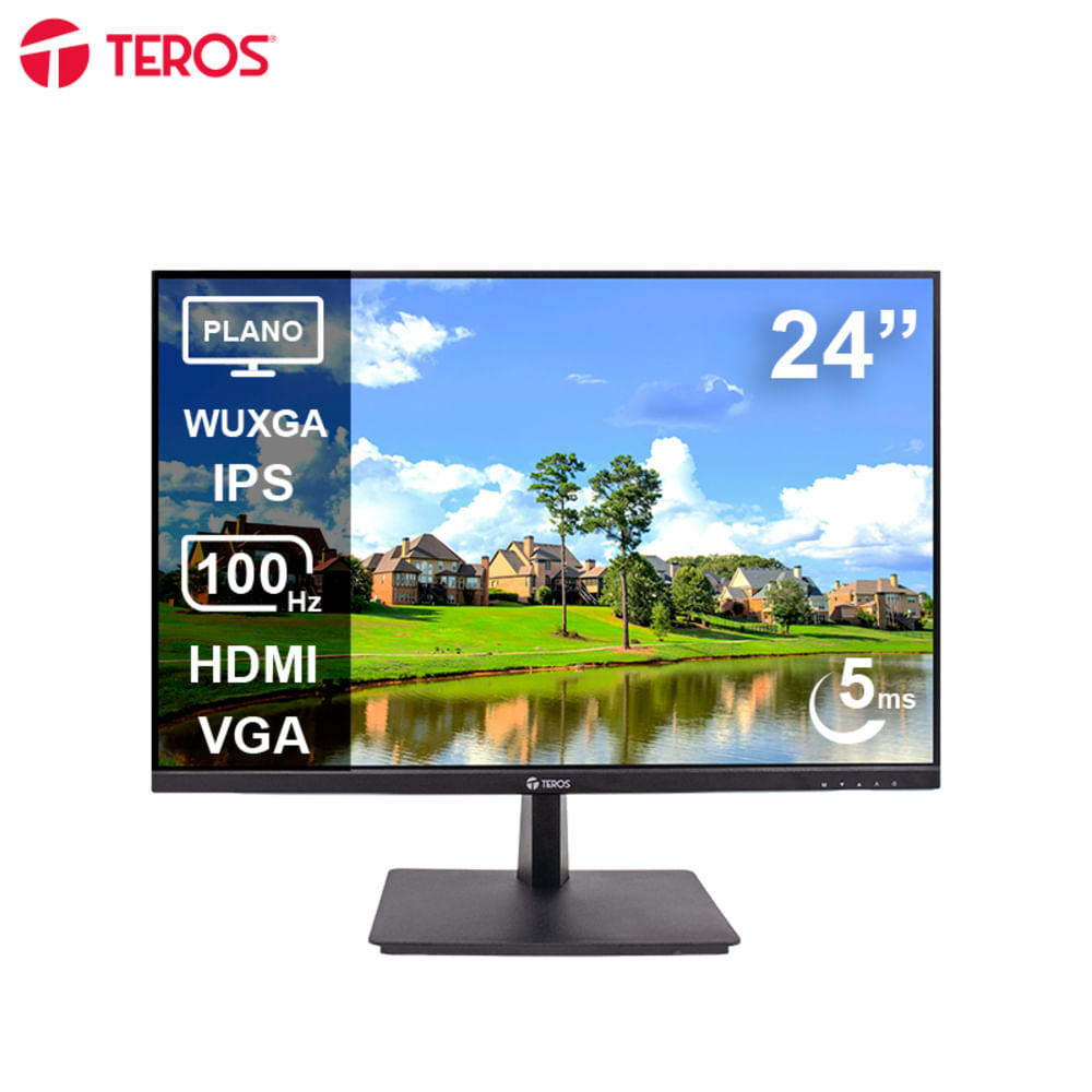 MONITOR TEROS LED PLANO TE-2420CS 24"" WUXGA IPS 100HZ 5MS HDMI VGA NEGRO