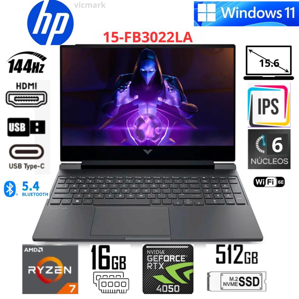 HP Victus 15-FB3022LA IPS AMD Ryzen 7 7445HS 6 núcleos 16GB DDR5 512GB SSD NVIDIA RTX 4050 6GB