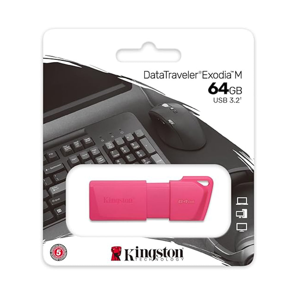 Memoria USB Kingston DataTraveler Exodia M 64GB USB 3.2 Gen 1 Rosado Neon Pink KC-U2L64-7LN