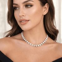 COLLAR 40 CORAZONES BAÑADO EN ORO BLANCO CRISTALES CIRCON MODA LUJO REGALO MUJER MADRE GENIEKA
