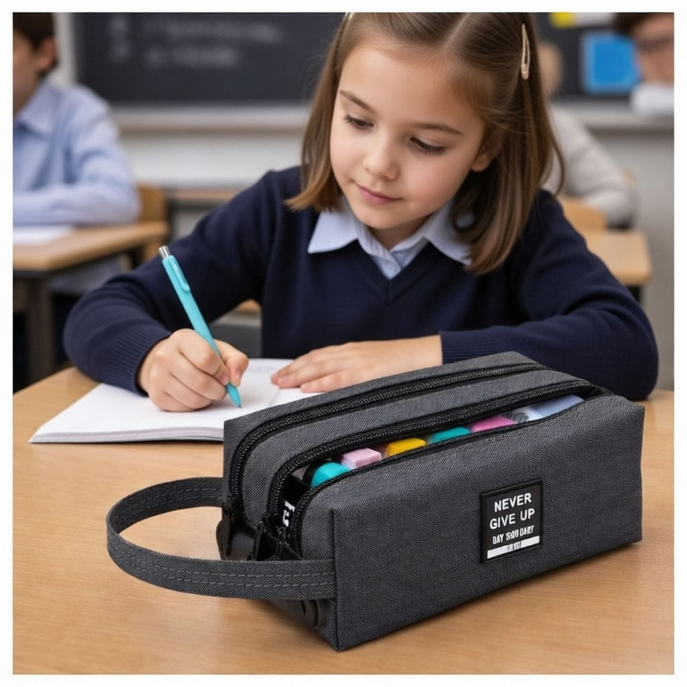 CARTUCHERA CLAVE SEGURIDAD NECESER CONTRASEÑA DOBLE CIERRE CELULAR ESCOLAR COLEGIO GENIEKA